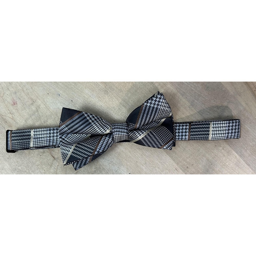 Hermoso Bow Tie Mens One Size Black Gray Plaid‎ Houndstooth Adjustable Neckwear